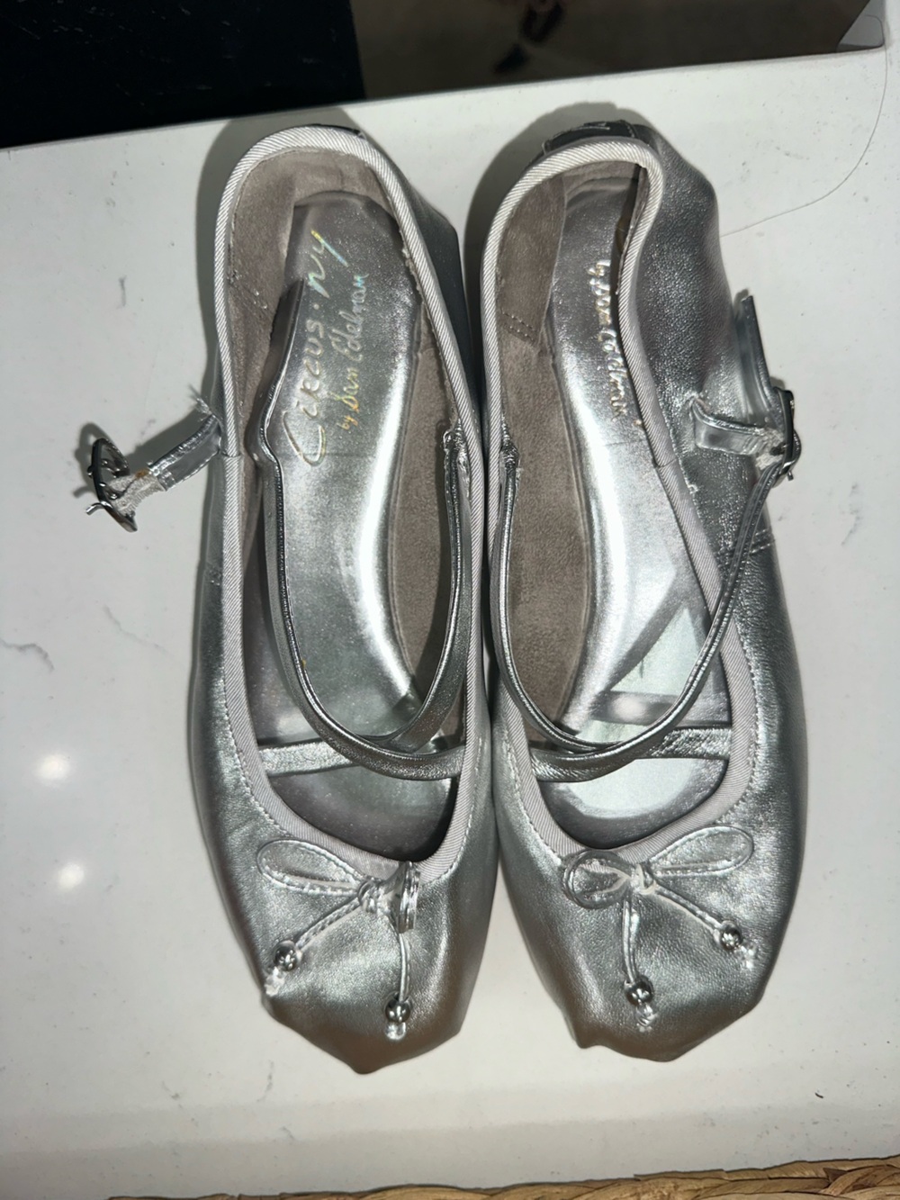 Circus by Sam Edelman Metallic Silver Ankle-Strap Ballet Flats